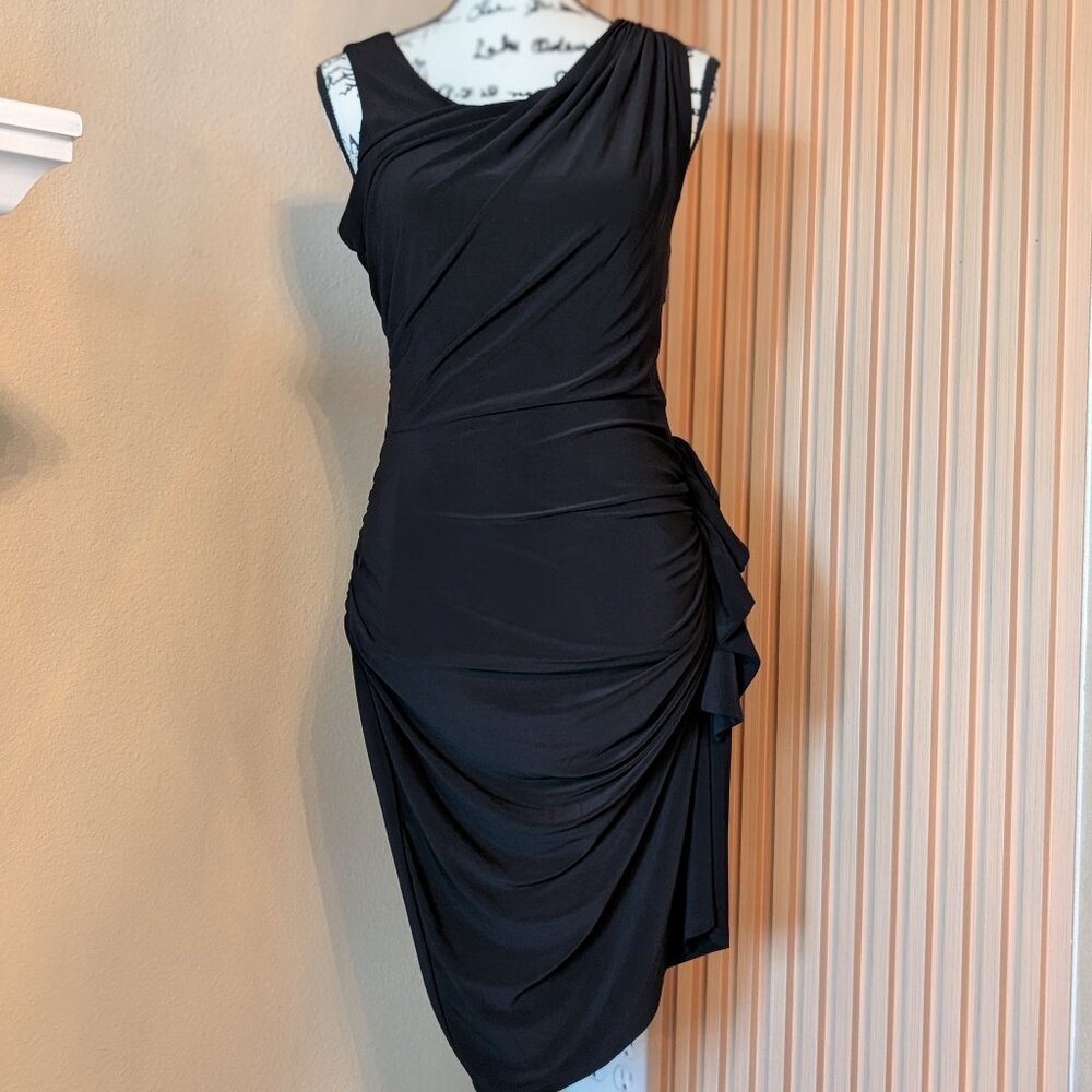 Laundry by Shelli Segal Black Draped Ruched Cocktail Dress